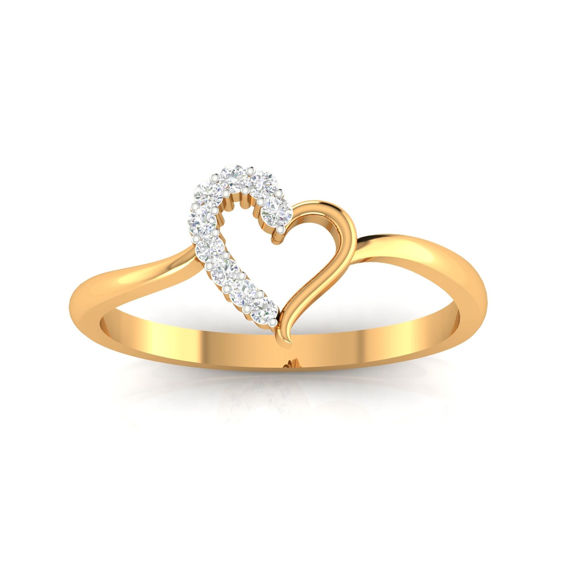 Adjustable Sterling Silver Elegant Yellow Gold Heart-Shaped Round Diamond Ring For Women