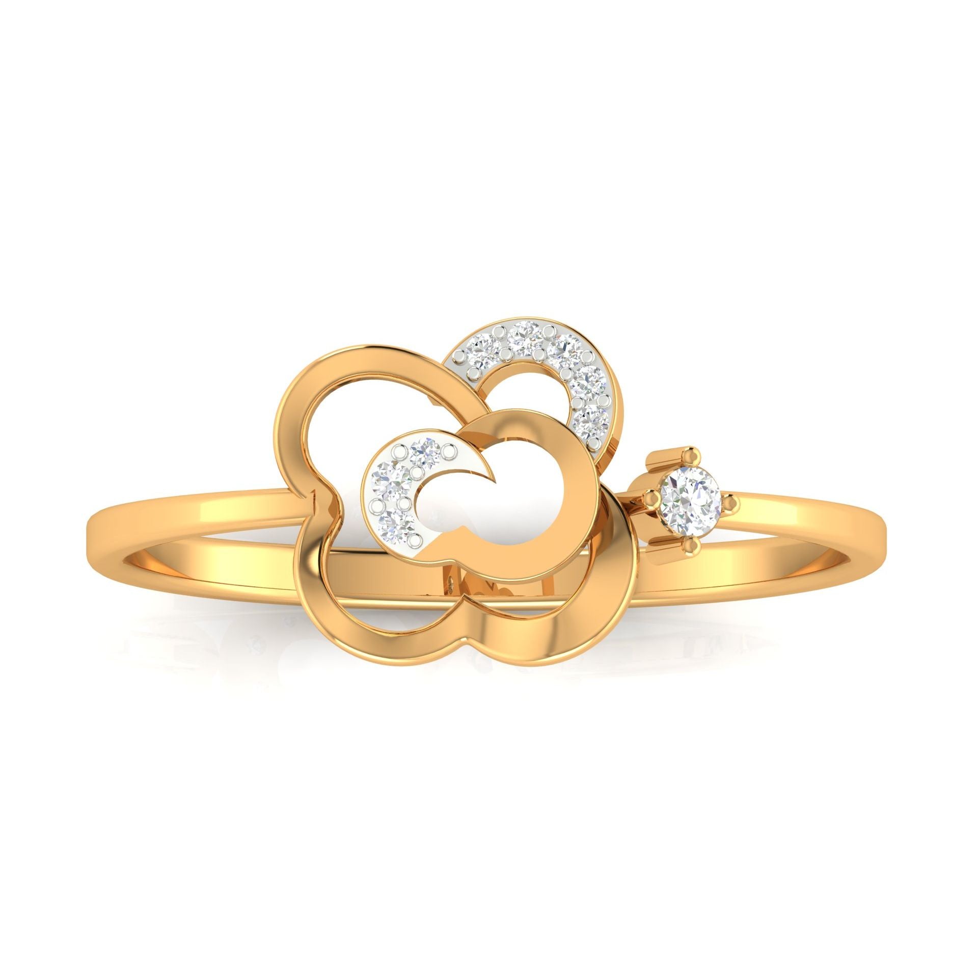 Yellow Gold Plated Adjustable Open Floral Silver Elegant Ring For Women