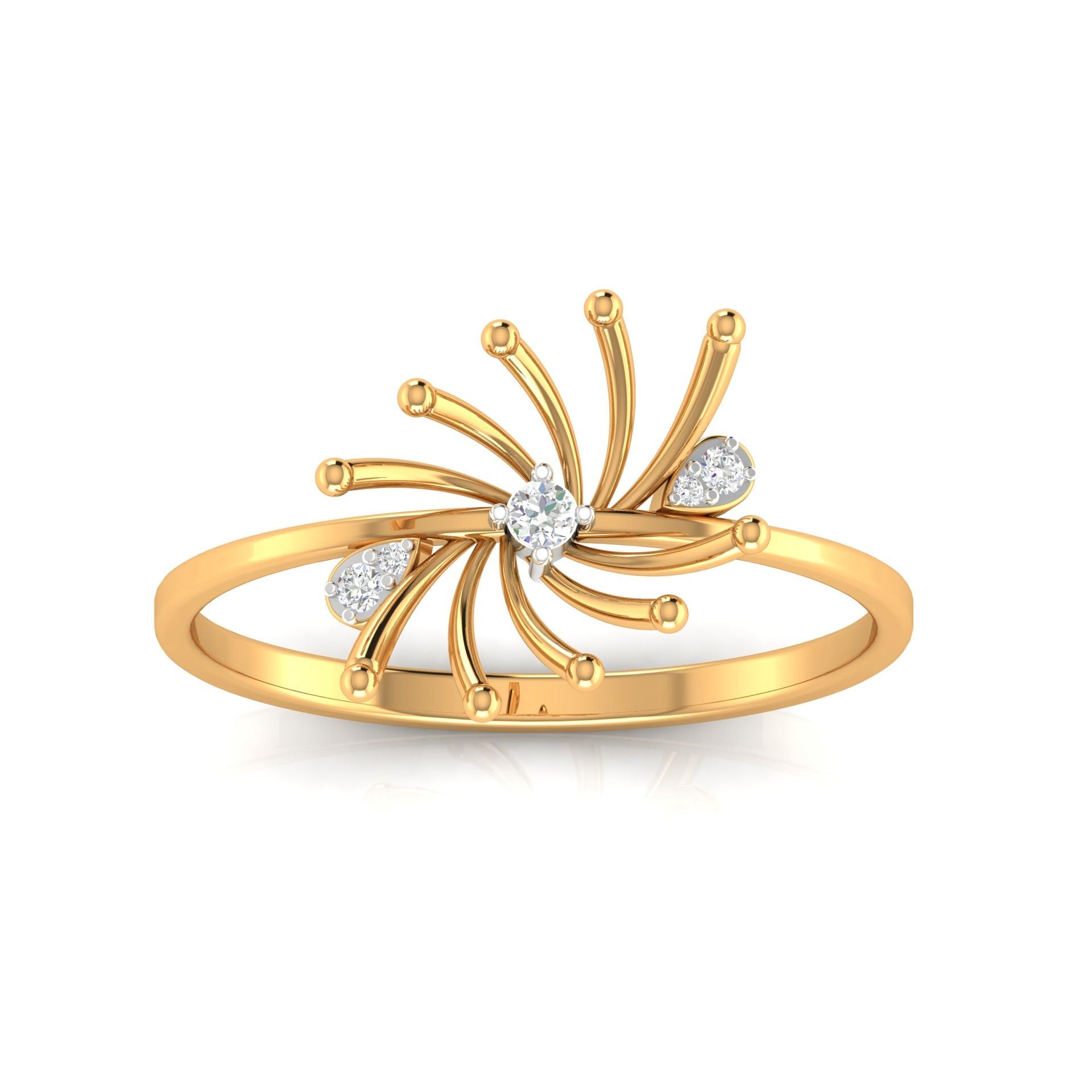 Silver Yellow Gold Adjustable Sunray Open Flower Sparkling Burst Ring for Women