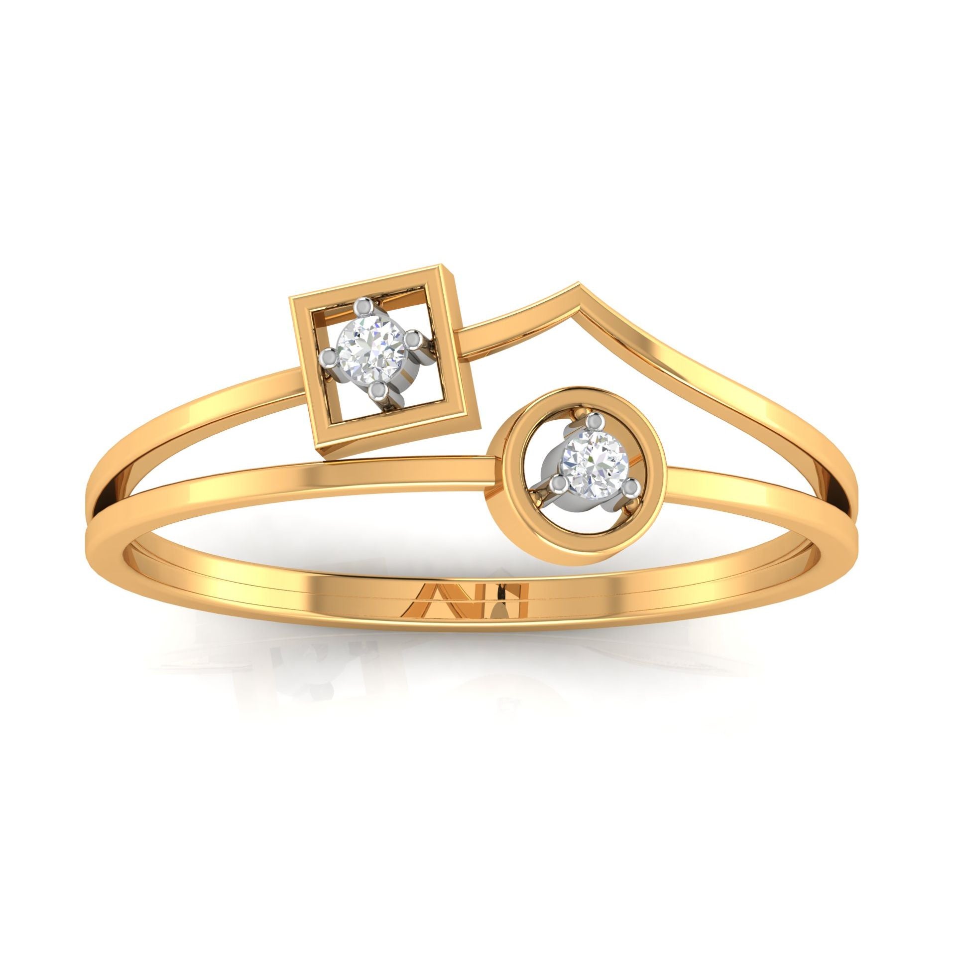 Silver Yellow Gold Adjustable Open Band Dual Bezel Diamond Accent Ring for Women