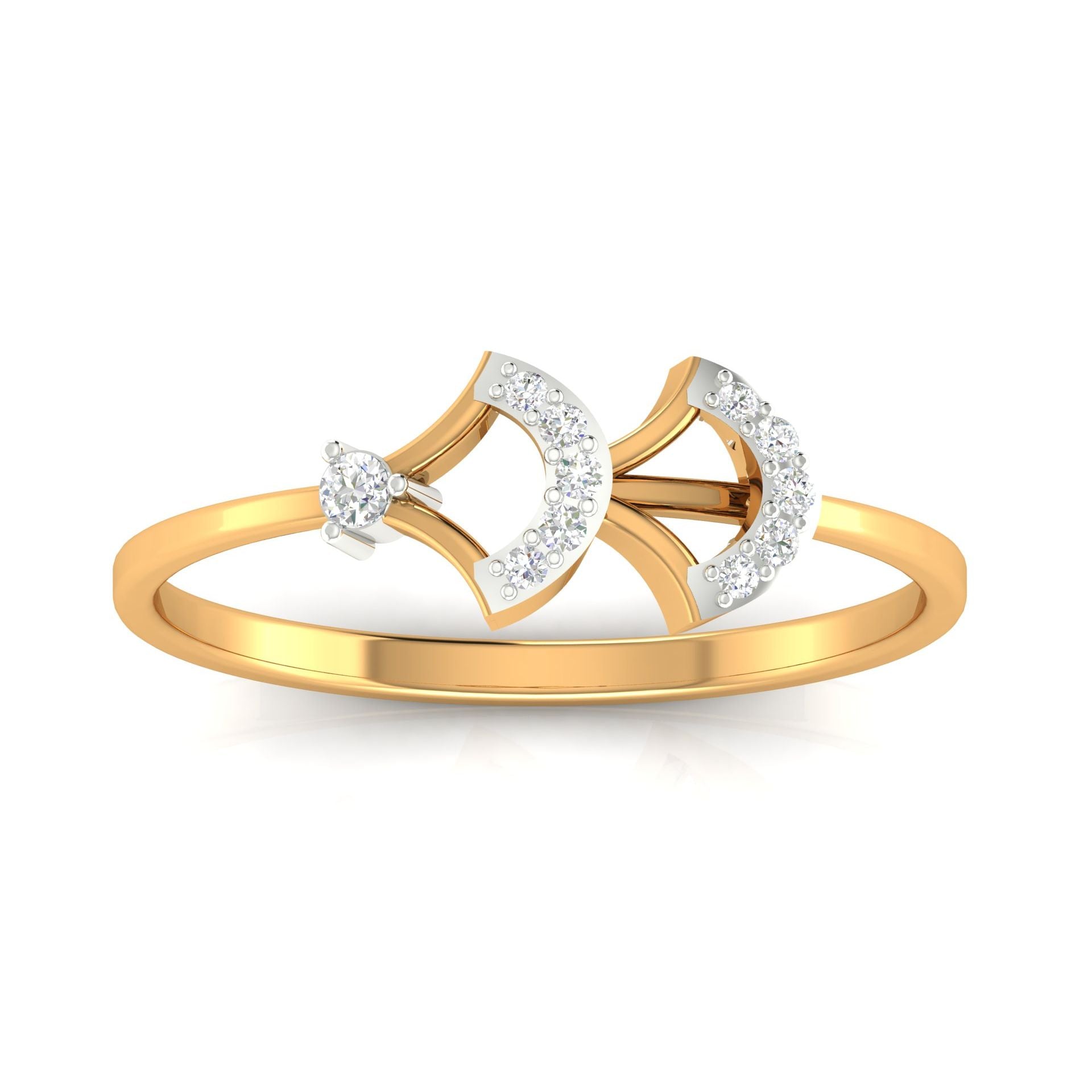 Silver Yellow Gold Adjustable Dual Crescent Open-Ended Diamond Ring for Women