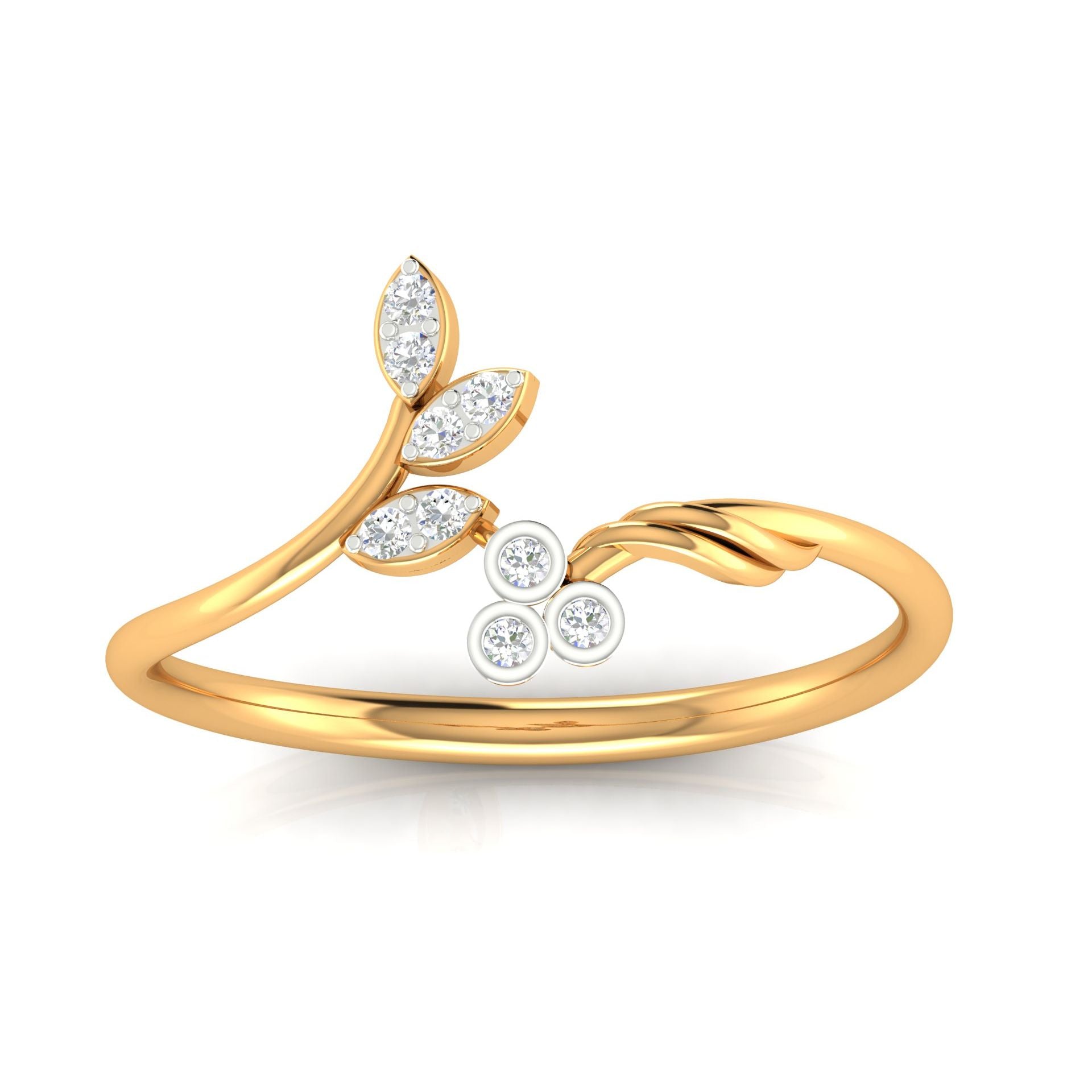 Silver Yellow Gold Adjustable Organic Dual Twist Branch Leaf Delicate Ring for Women