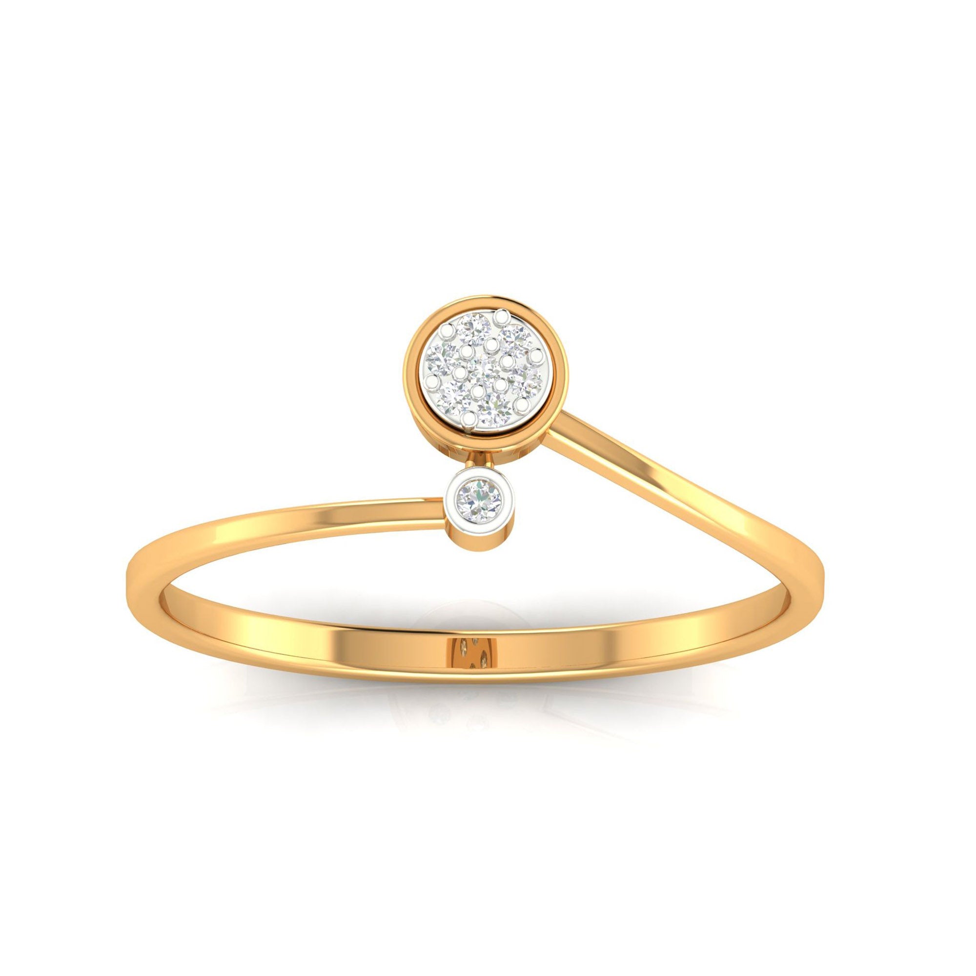 Sterling Silver Classic Adjustable Double-Head Diamond Yellow Gold Cluster Ring For Women