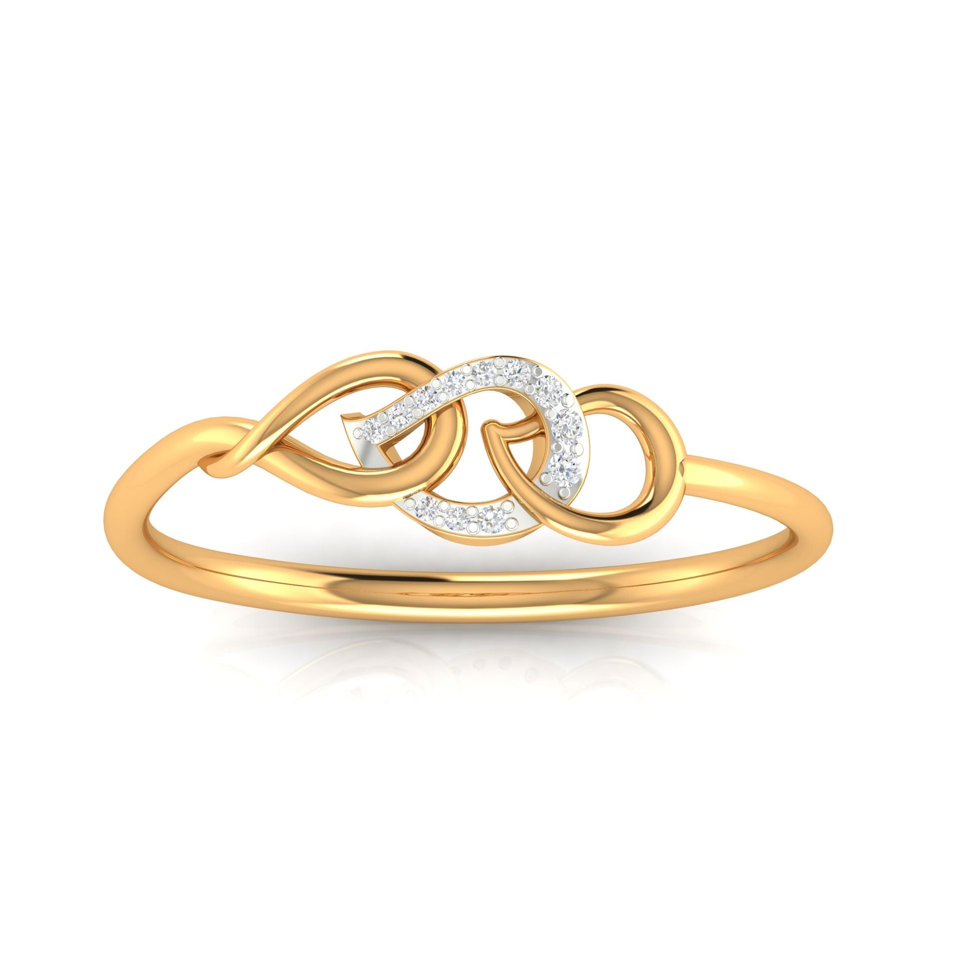 Yellow Gold Adjustable Silver Twisted Knot Pave Set Ring For Woman