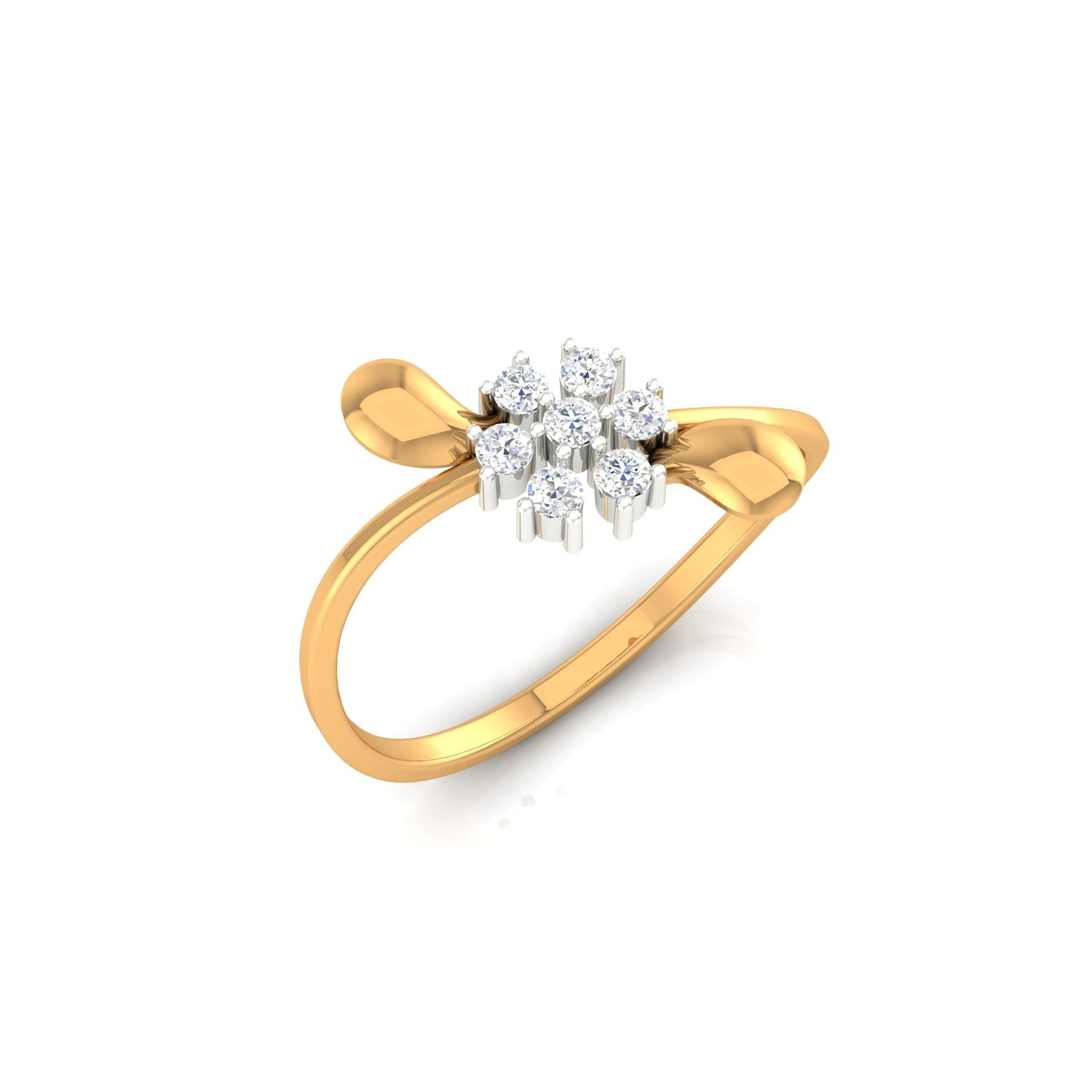 Yellow Gold Plated Adjustable Floral Silver Accent Petal Ring For Women