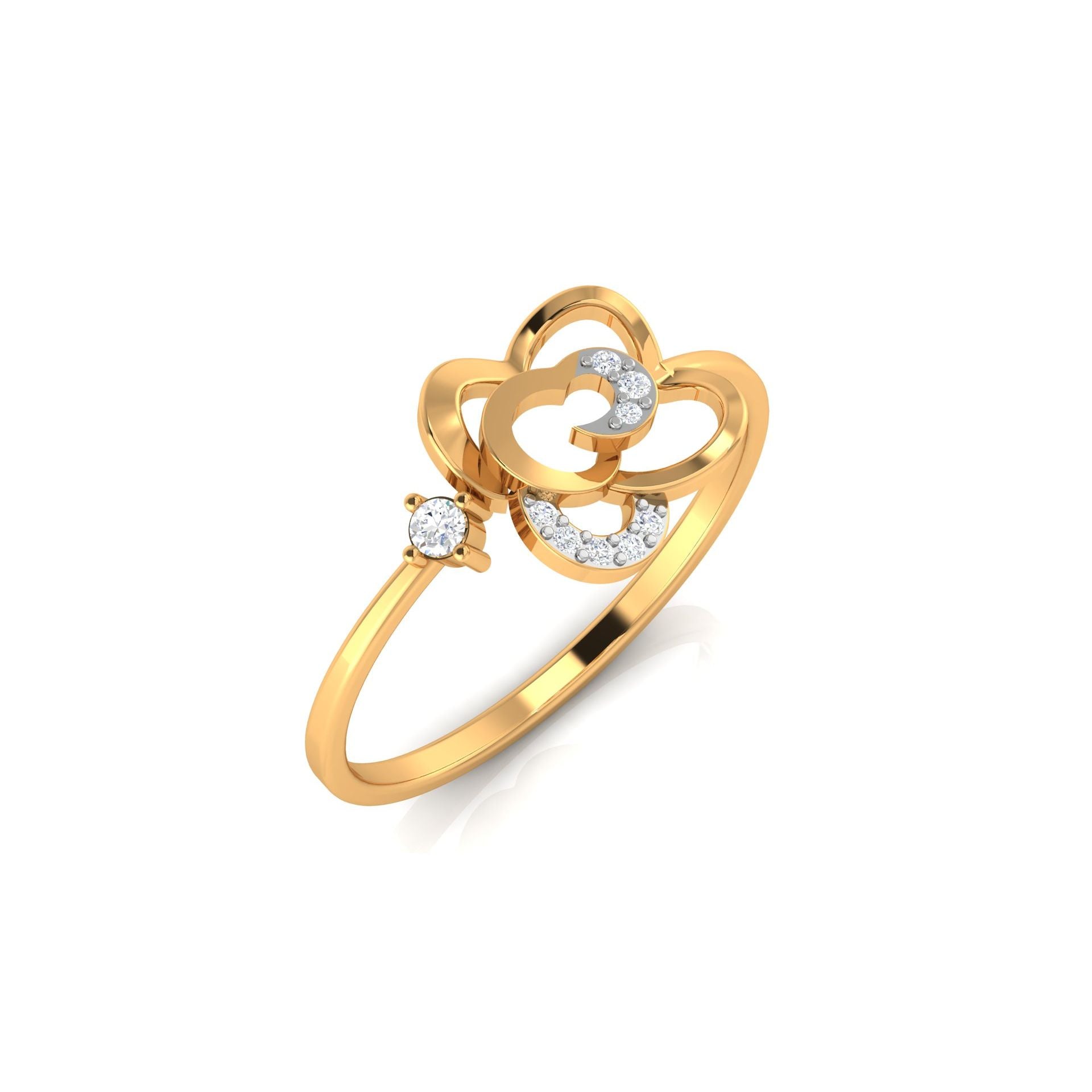 Yellow Gold Plated Adjustable Open Floral Silver Elegant Ring For Women