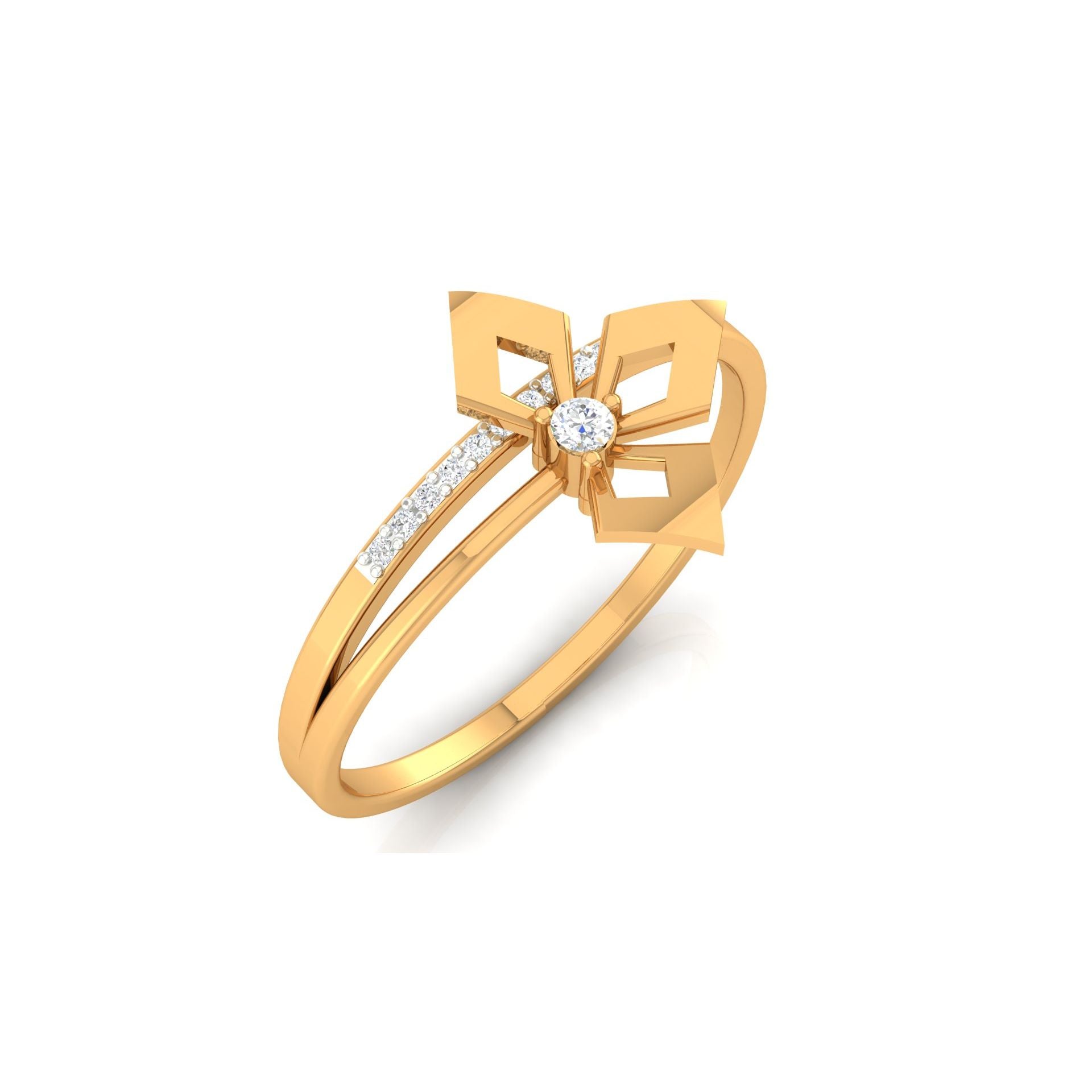 Silver Yellow Gold Adjustable Triple Open Square Floral Diamond Accent Ring for Women