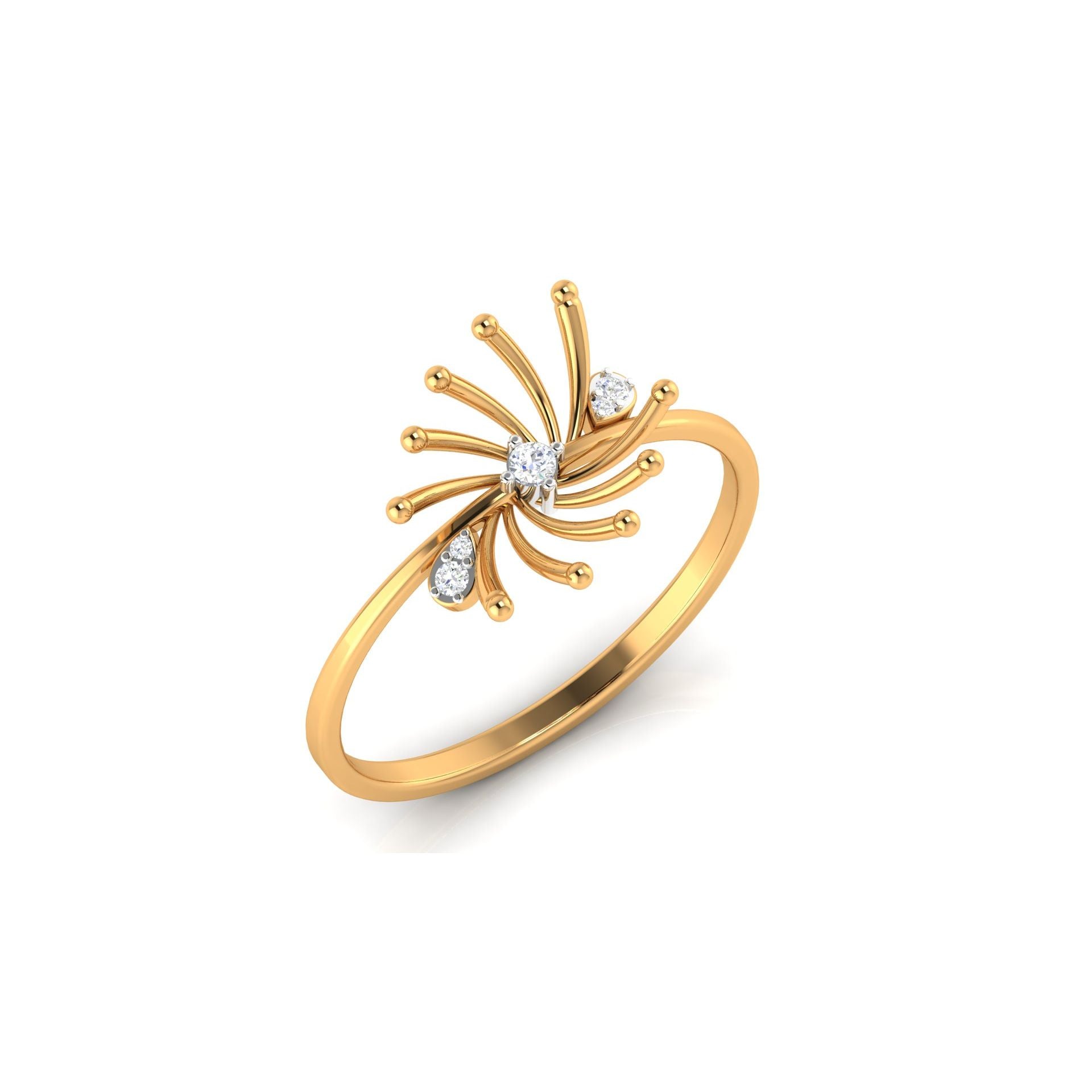 Silver Yellow Gold Adjustable Sunray Open Flower Sparkling Burst Ring for Women