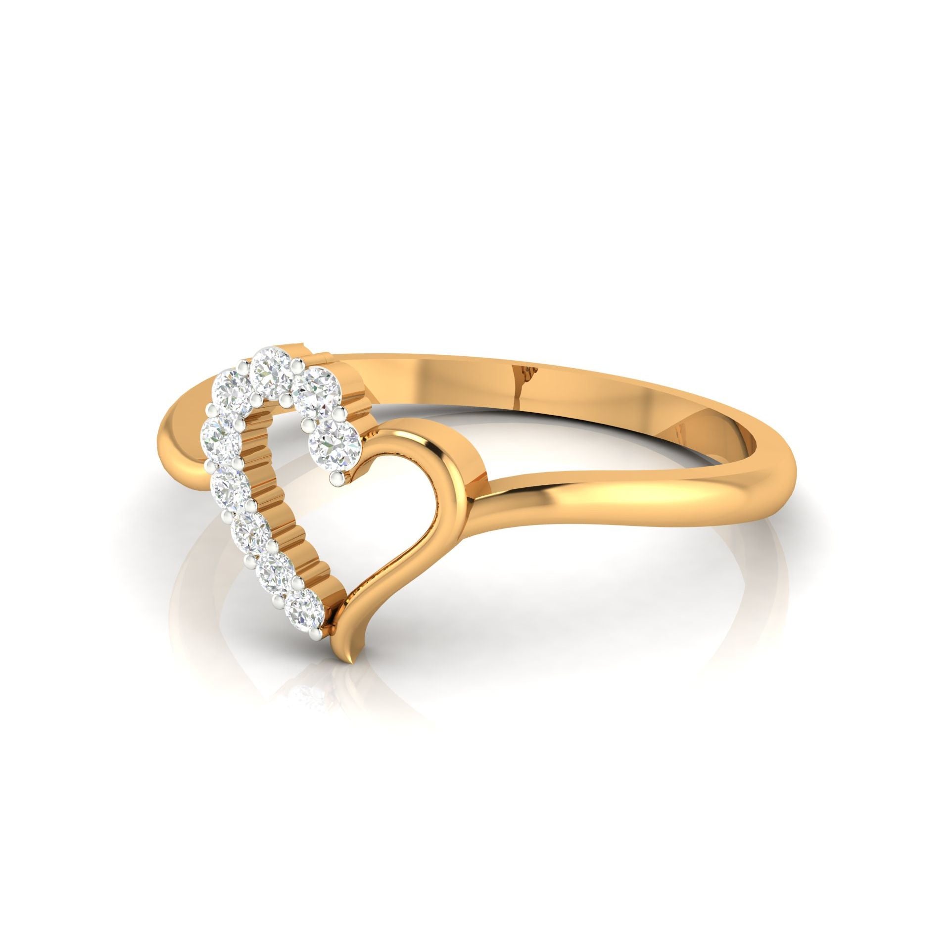 Adjustable Sterling Silver Elegant Yellow Gold Heart-Shaped Round Diamond Ring For Women