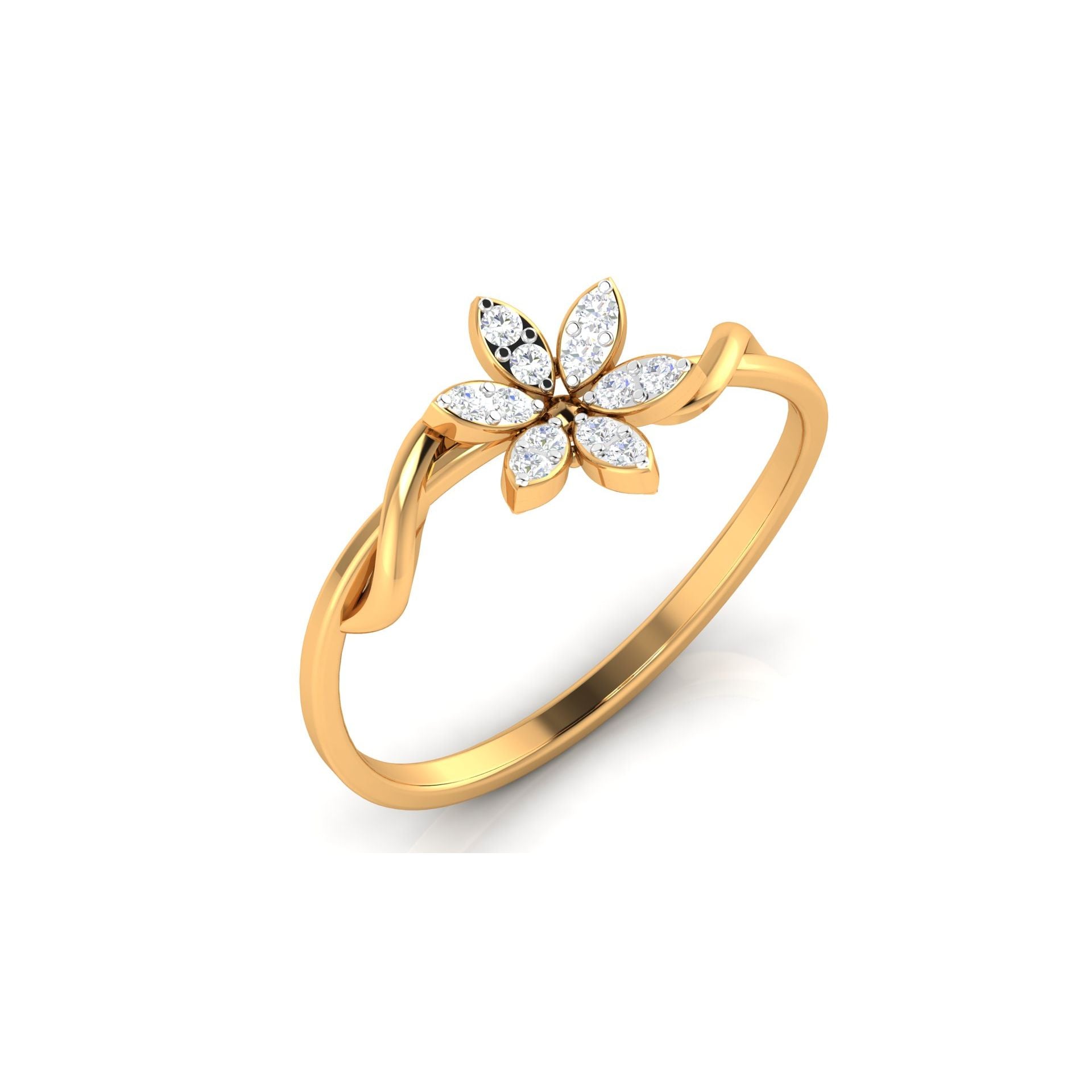 Silver Yellow Gold Plated Adjustable Floral Pave Ring For Women