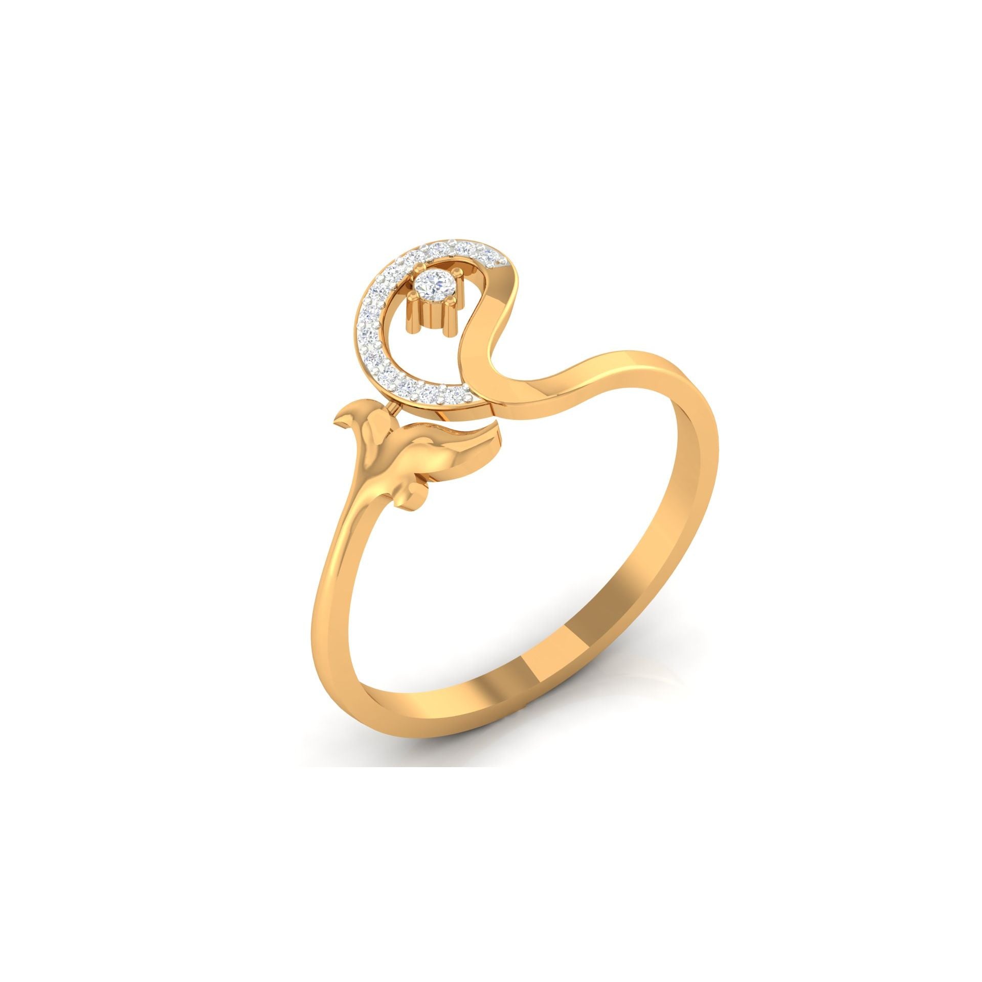 Yellow Gold Plated Adjustable Floral Swirl Silver Sparkling Ring For Women