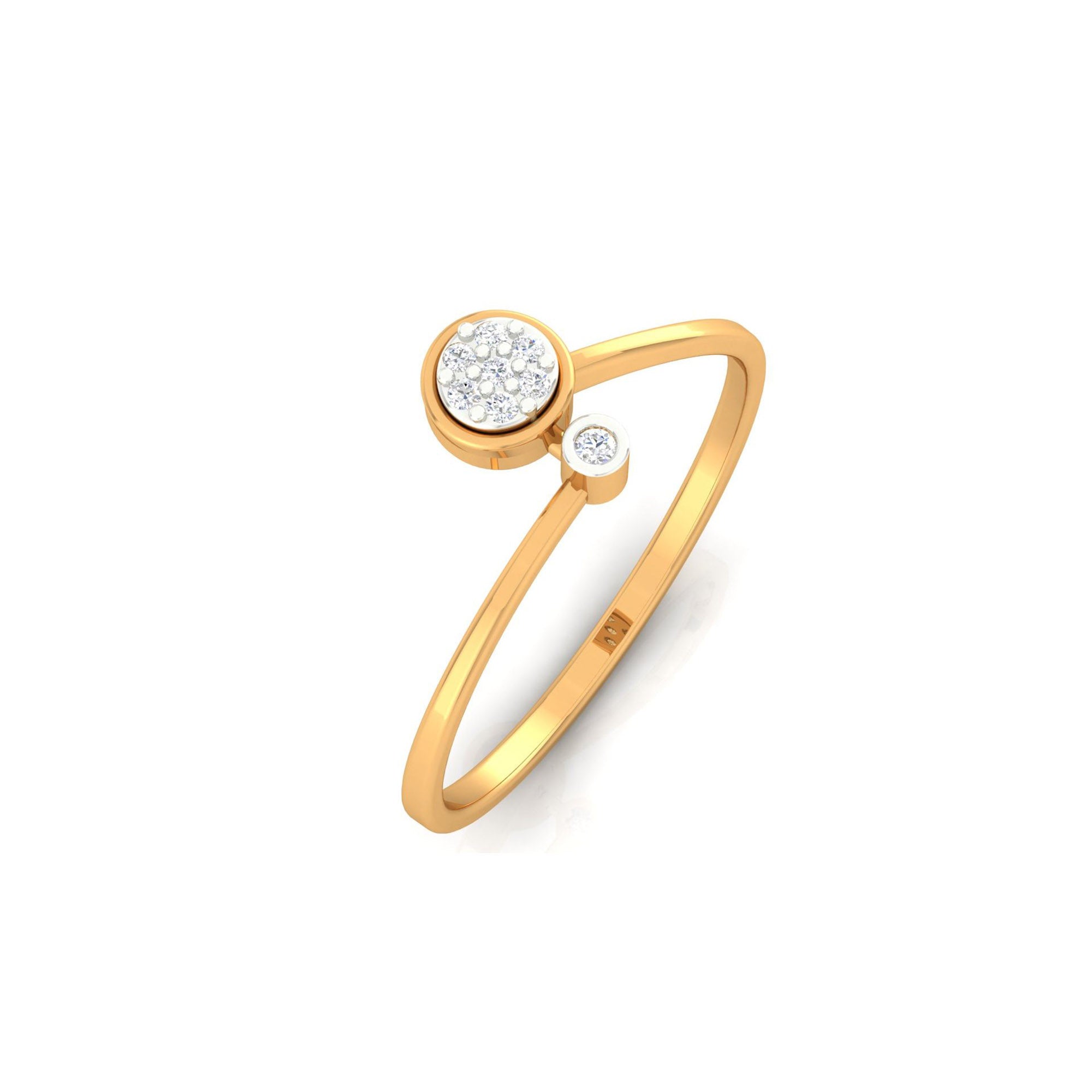 Sterling Silver Classic Adjustable Double-Head Diamond Yellow Gold Cluster Ring For Women