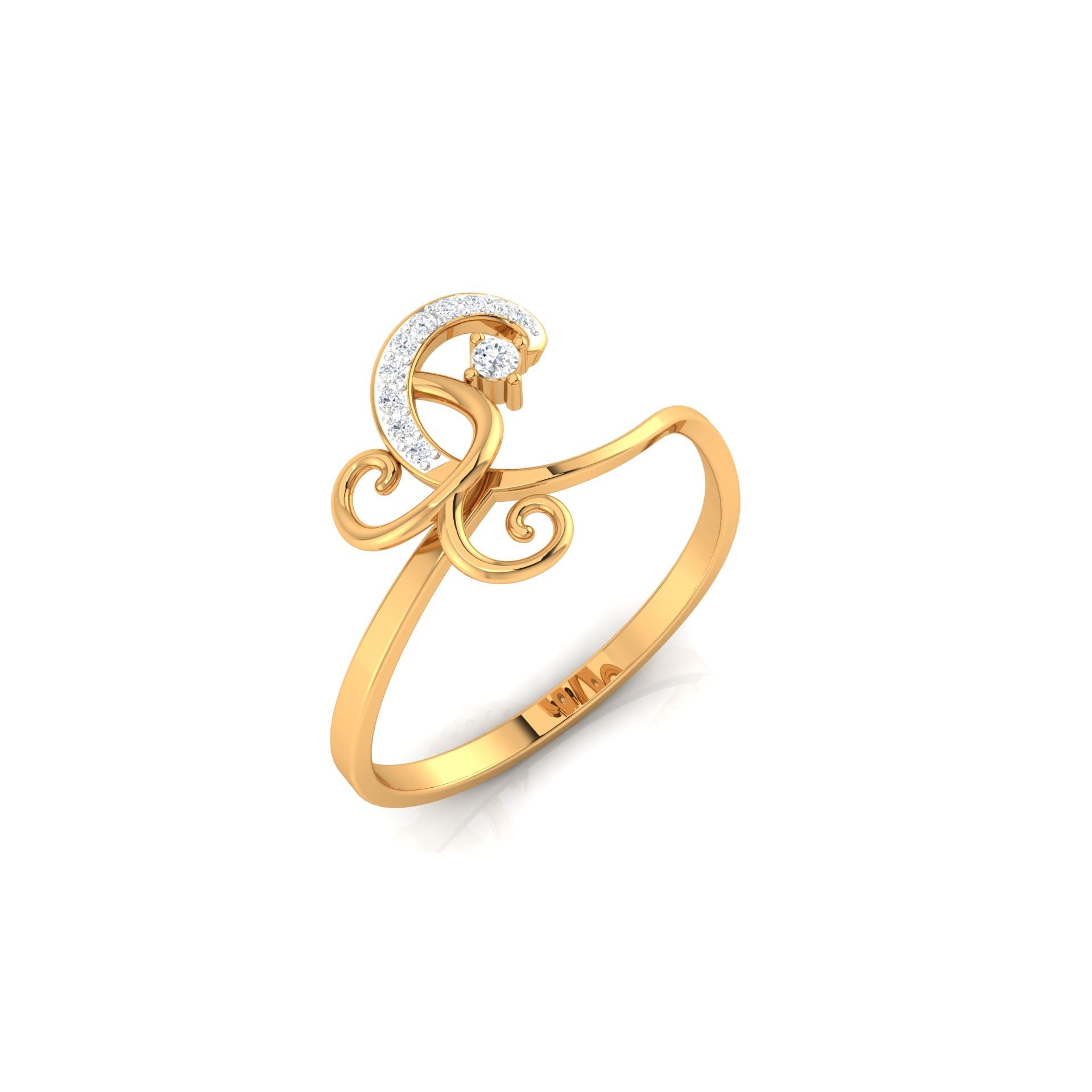 Yellow Gold Plated Adjustable Curved Swirl Silver Delicate Ring For Women