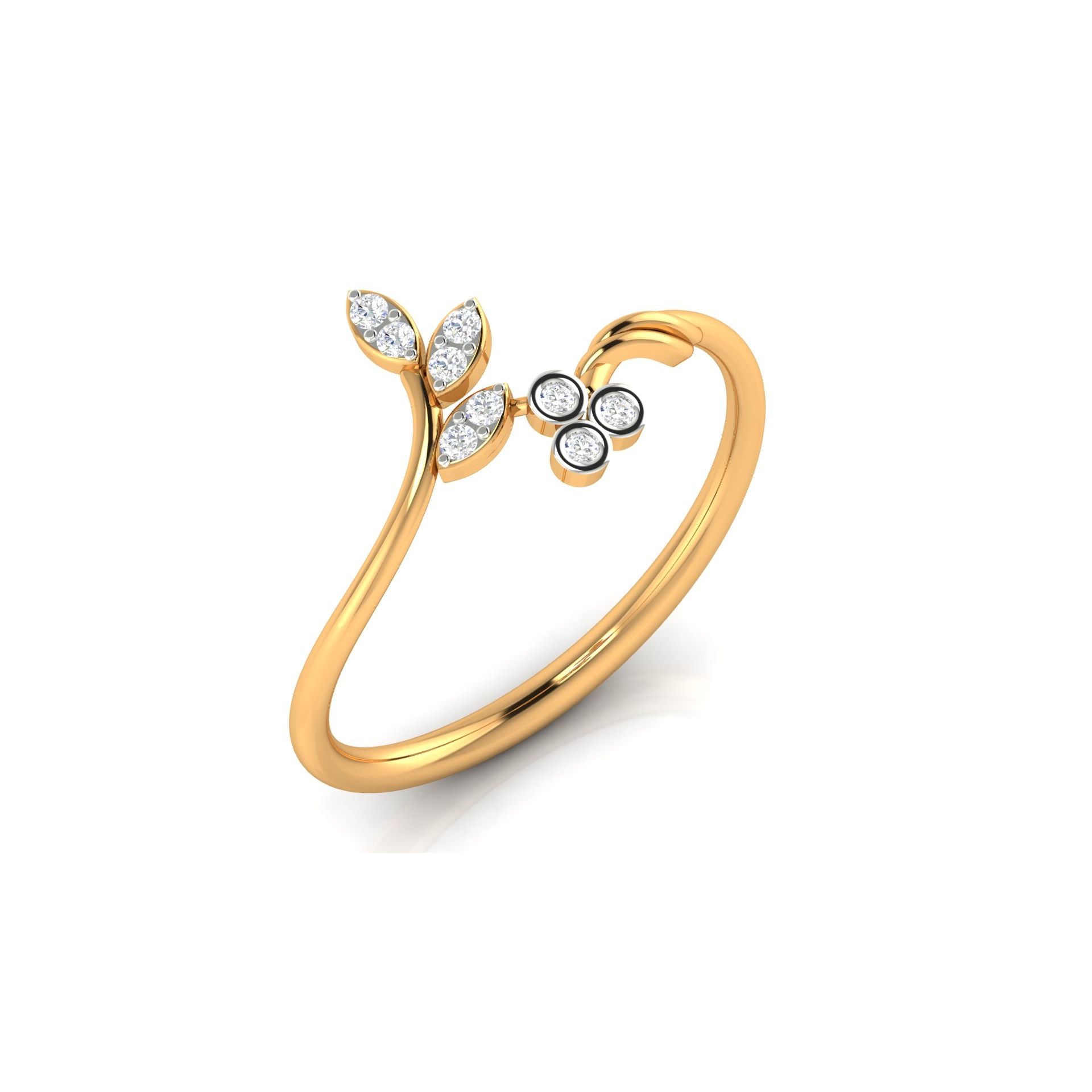 Silver Yellow Gold Adjustable Organic Dual Twist Branch Leaf Delicate Ring for Women