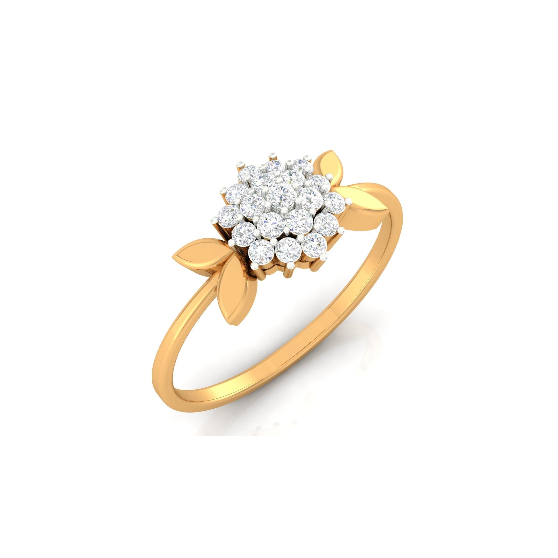 Silver Yellow Gold Adjustable Floral Cluster Sparkling Diamond Ring for Women