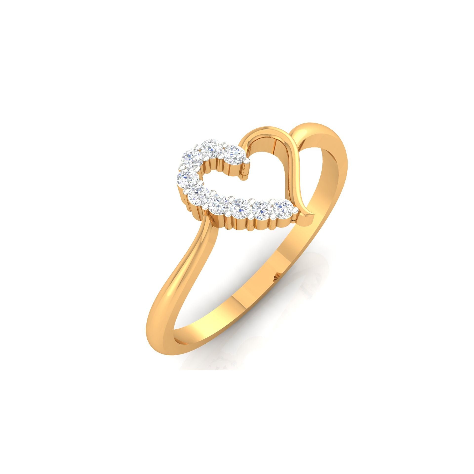 Adjustable Sterling Silver Elegant Yellow Gold Heart-Shaped Round Diamond Ring For Women