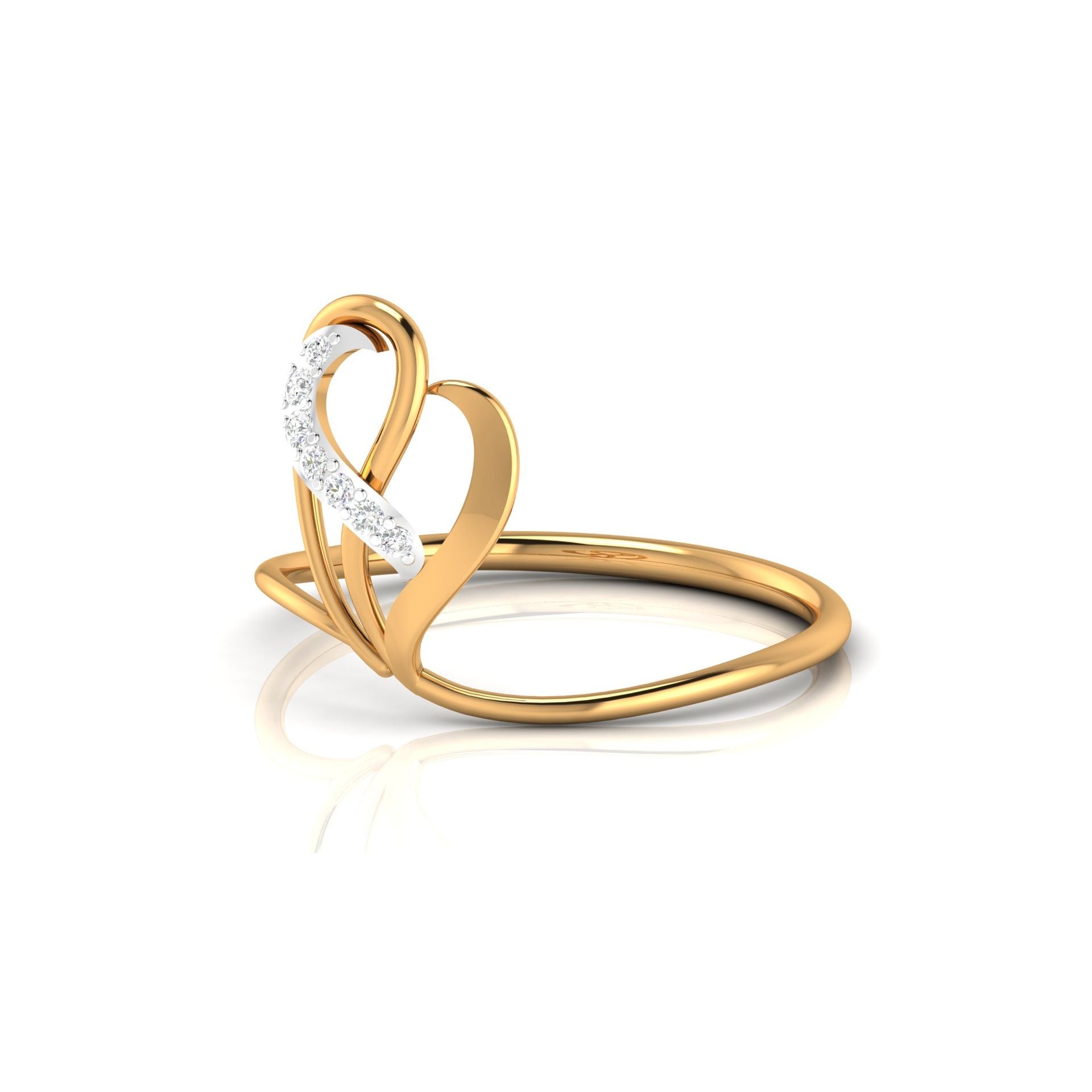 Yellow Gold Plated Adjustable Open Heart Silver Modern Ring For Women