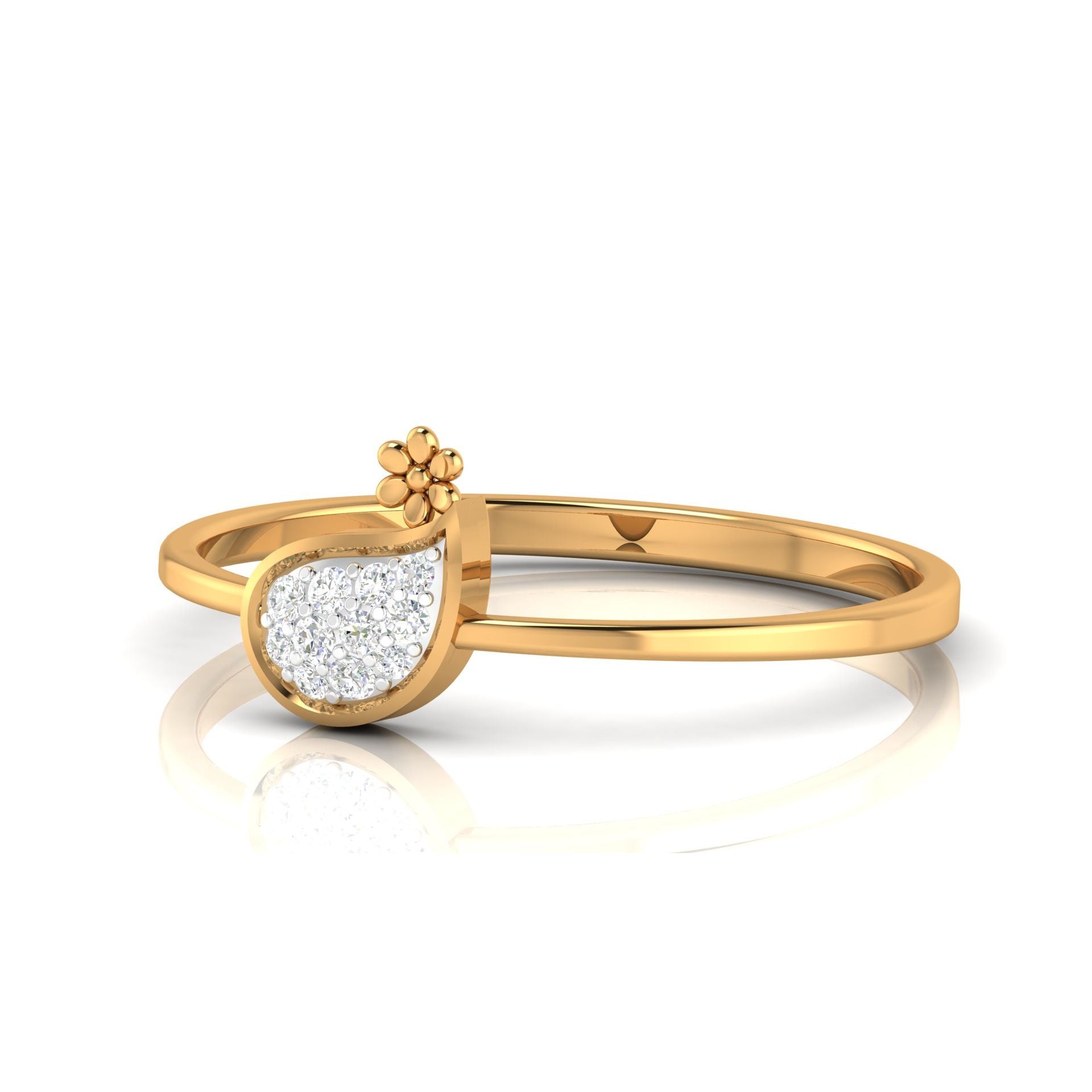 Yellow Gold Plated Adjustable Leaf Motif Silver Elegant Ring For Women