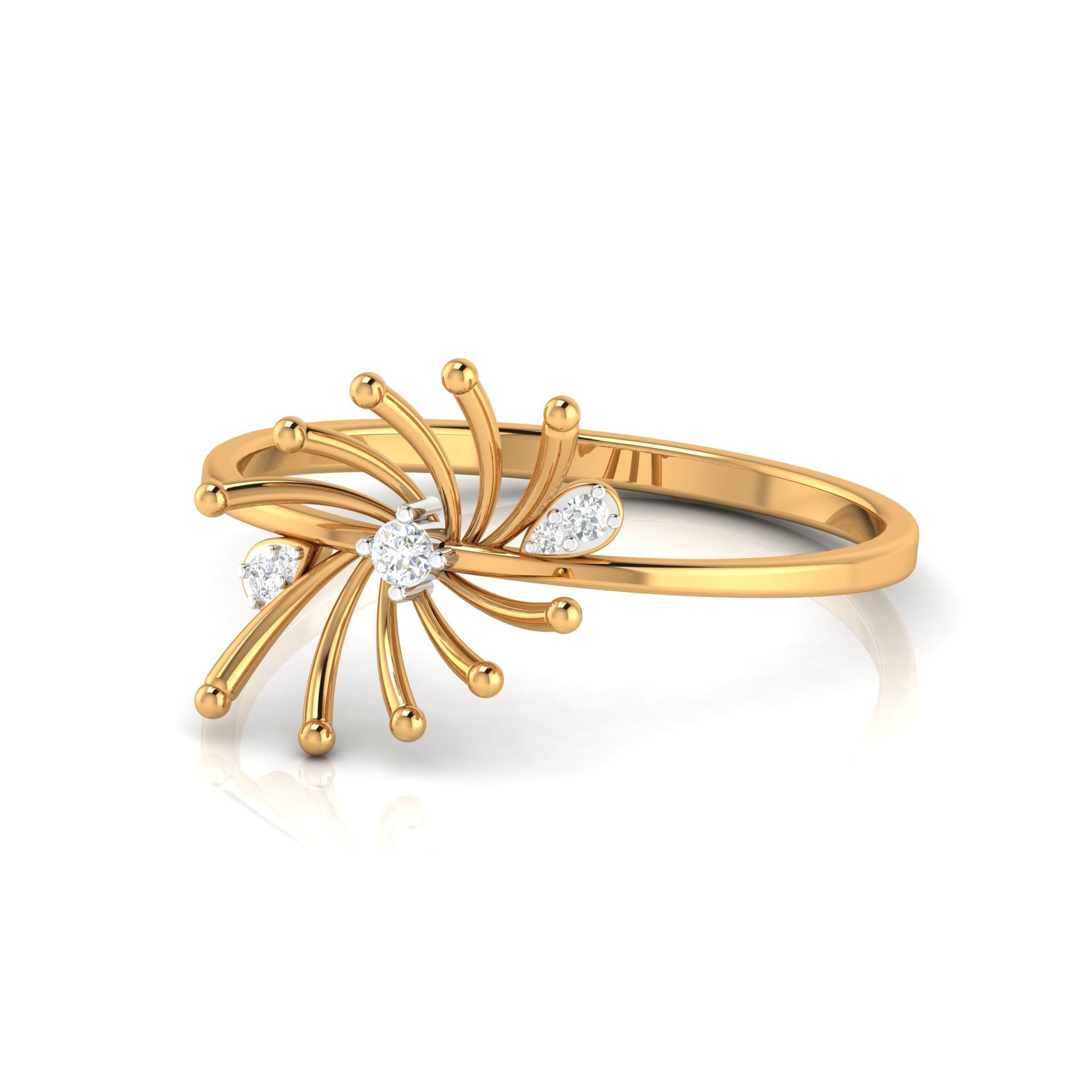 Silver Yellow Gold Adjustable Sunray Open Flower Sparkling Burst Ring for Women