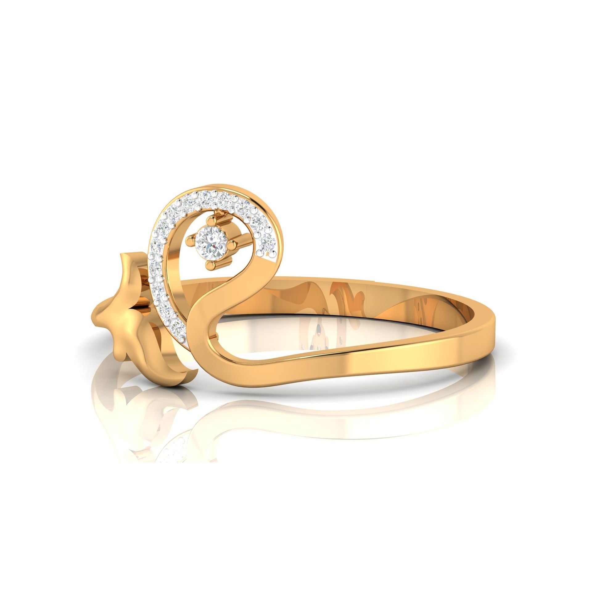 Yellow Gold Plated Adjustable Floral Swirl Silver Sparkling Ring For Women