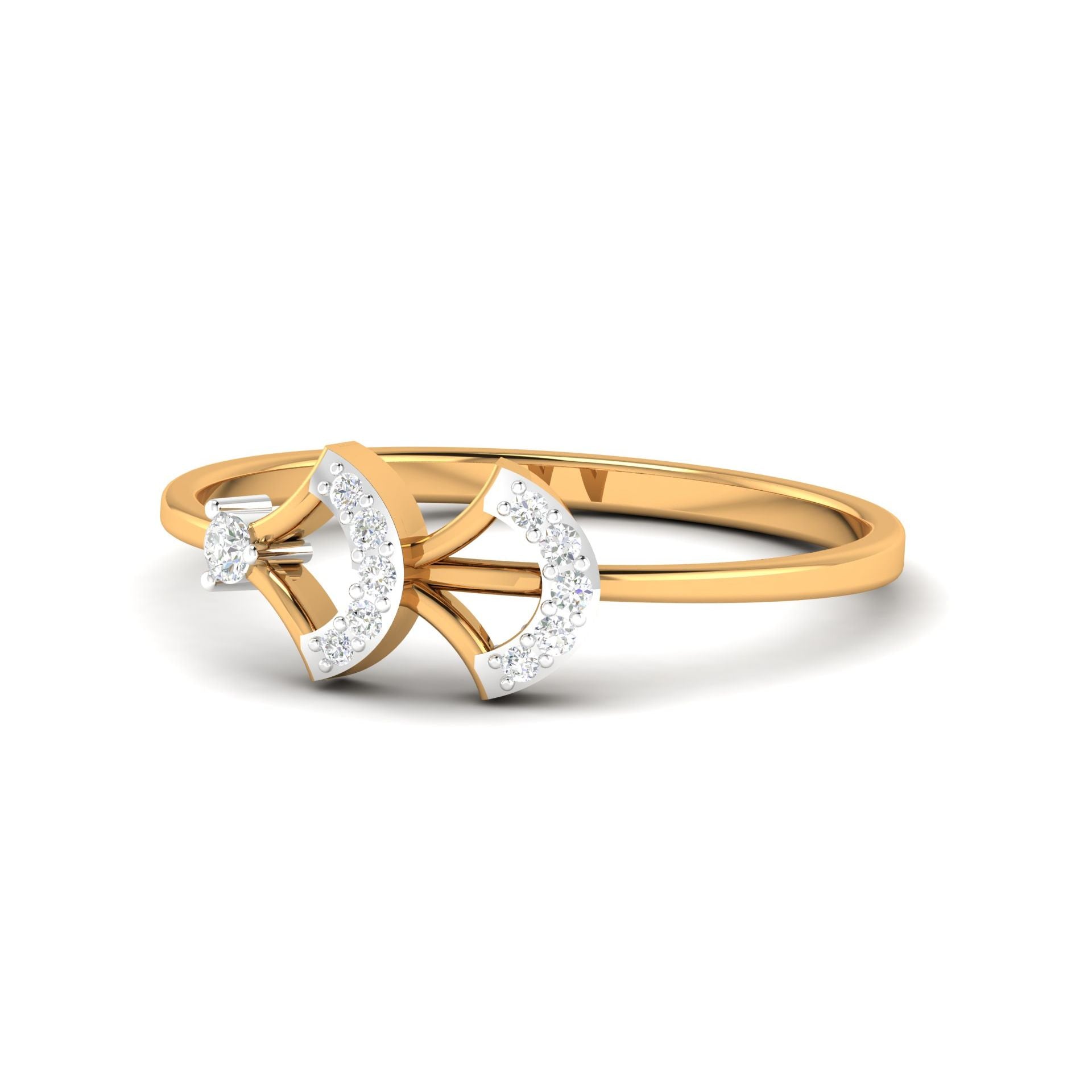 Silver Yellow Gold Adjustable Dual Crescent Open-Ended Diamond Ring for Women