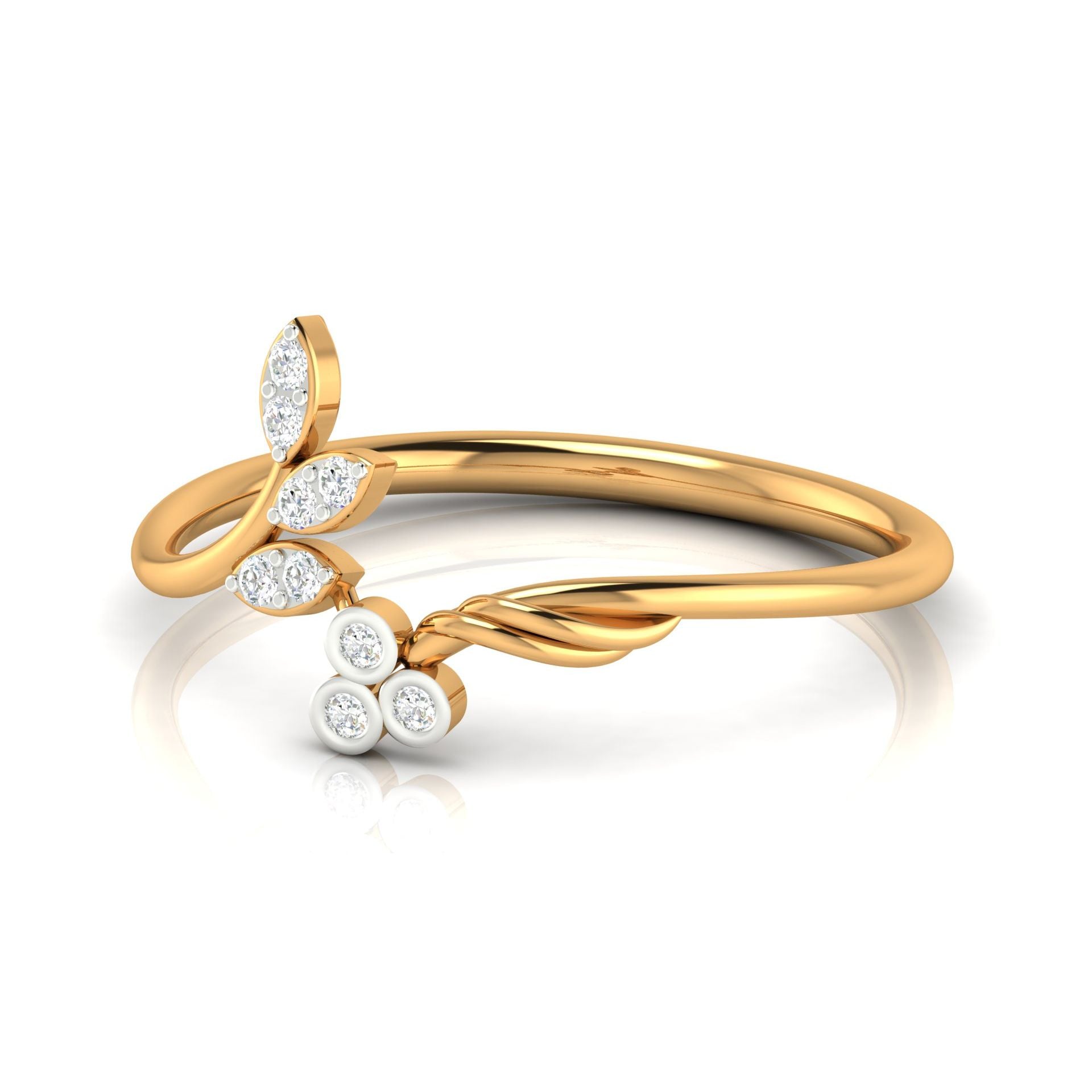 Silver Yellow Gold Adjustable Organic Dual Twist Branch Leaf Delicate Ring for Women