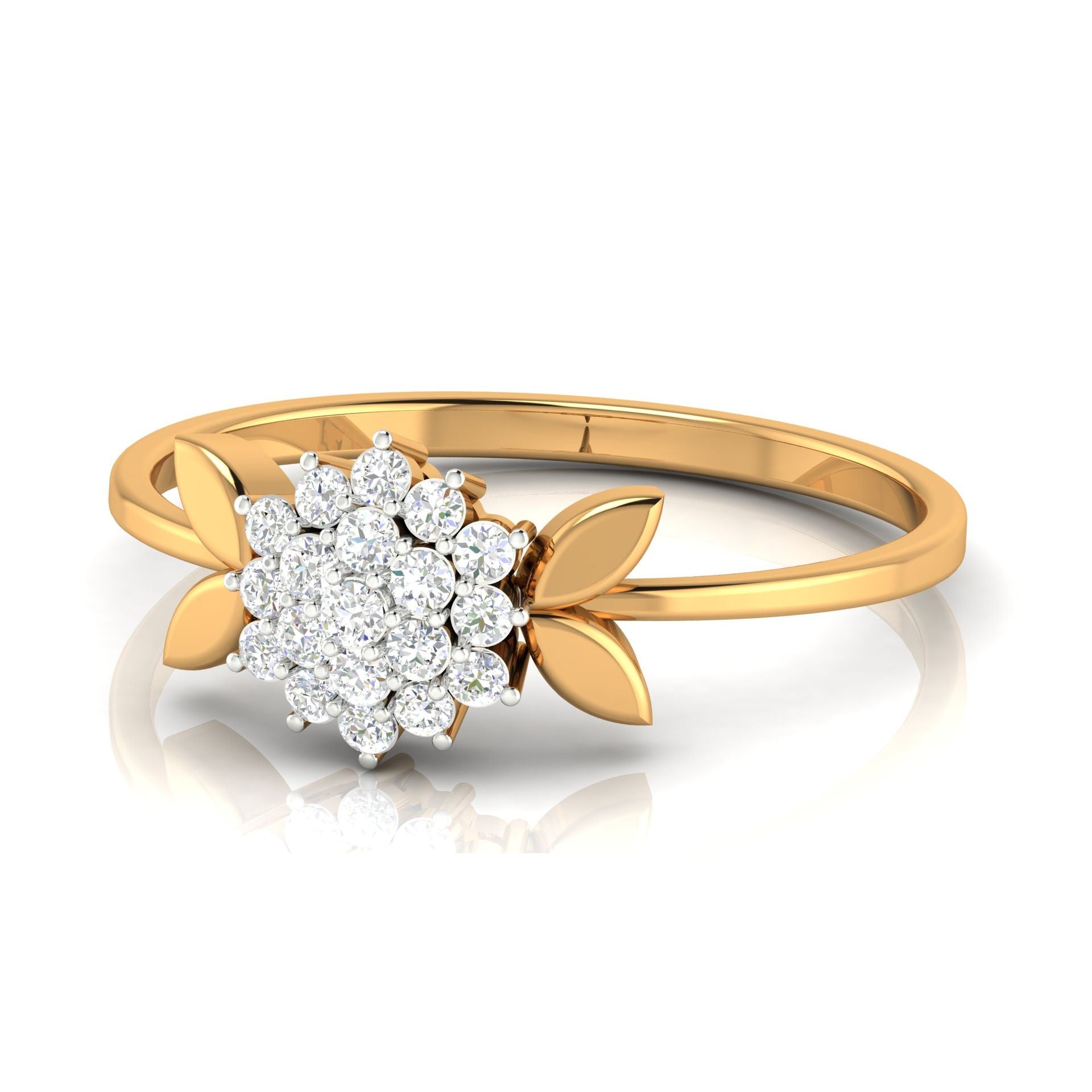 Silver Yellow Gold Adjustable Floral Cluster Sparkling Diamond Ring for Women