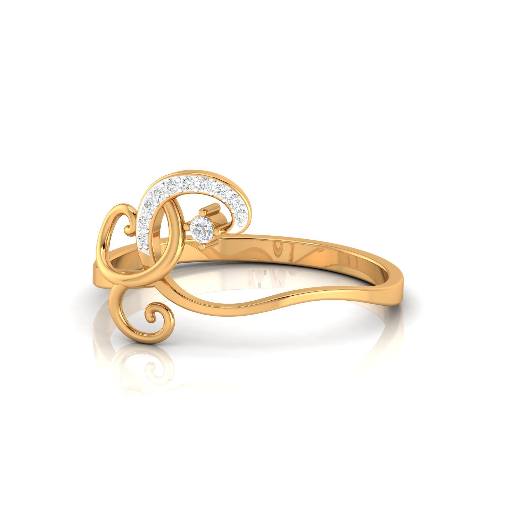 Yellow Gold Plated Adjustable Curved Swirl Silver Delicate Ring For Women