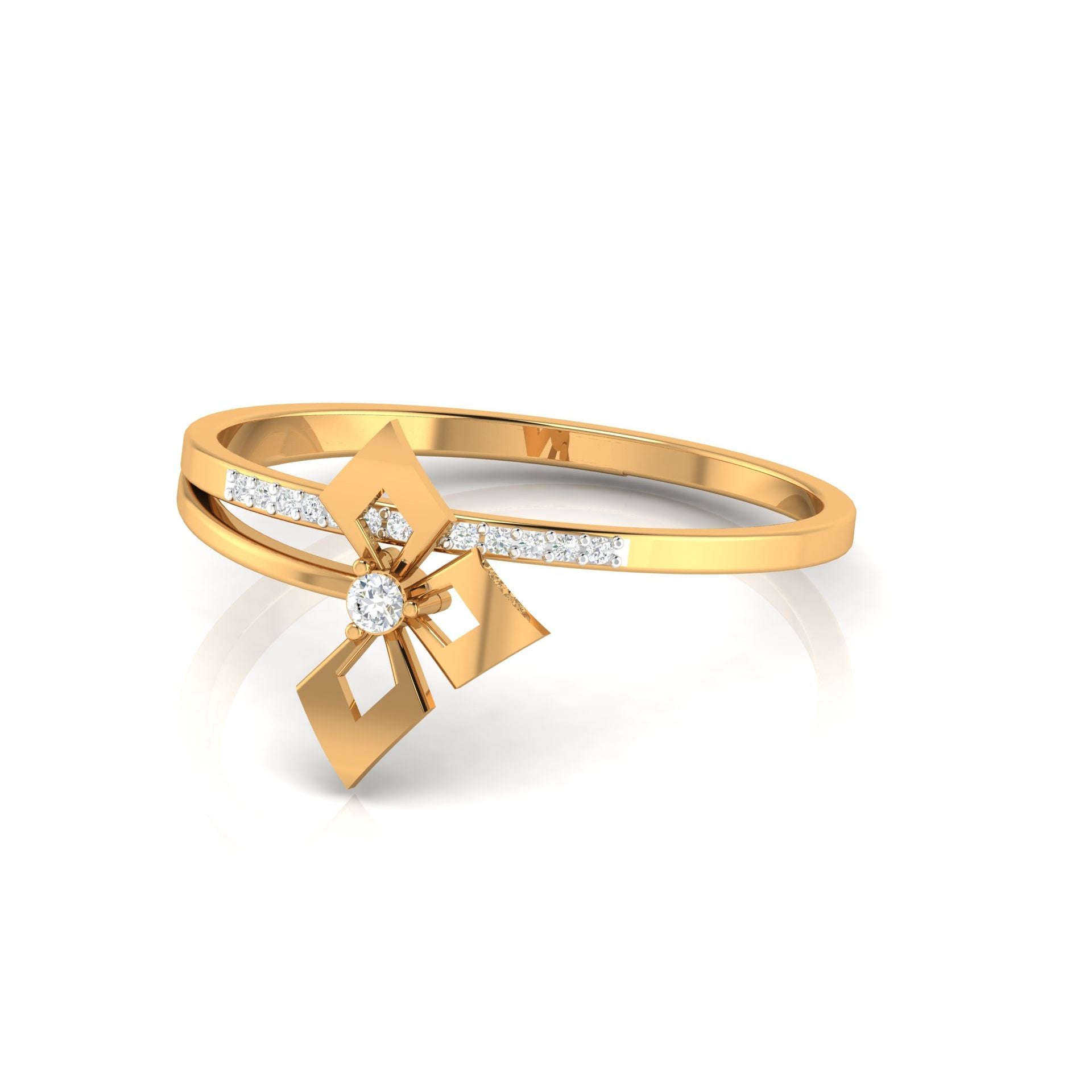 Silver Yellow Gold Adjustable Triple Open Square Floral Diamond Accent Ring for Women