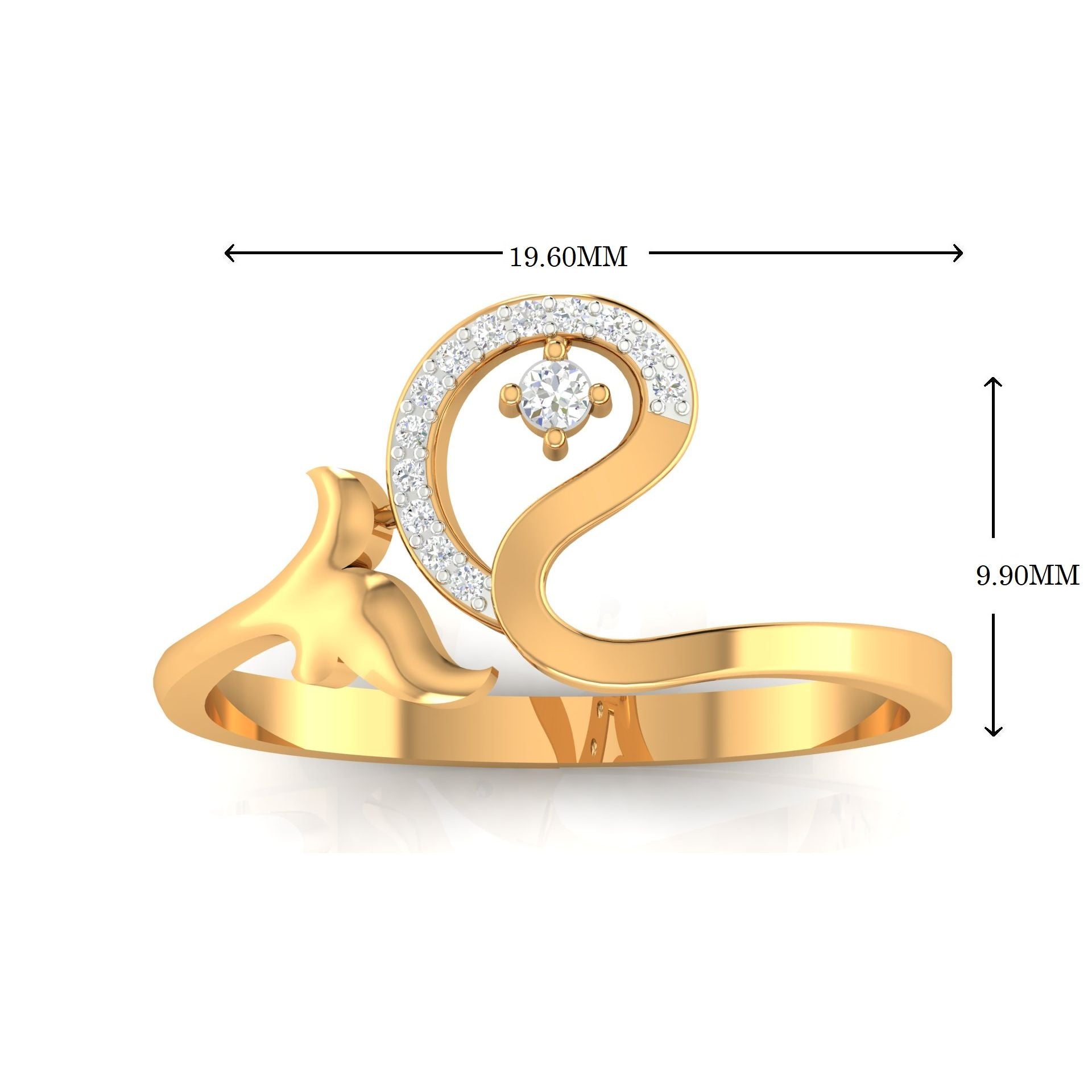 Yellow Gold Plated Adjustable Floral Swirl Silver Sparkling Ring For Women