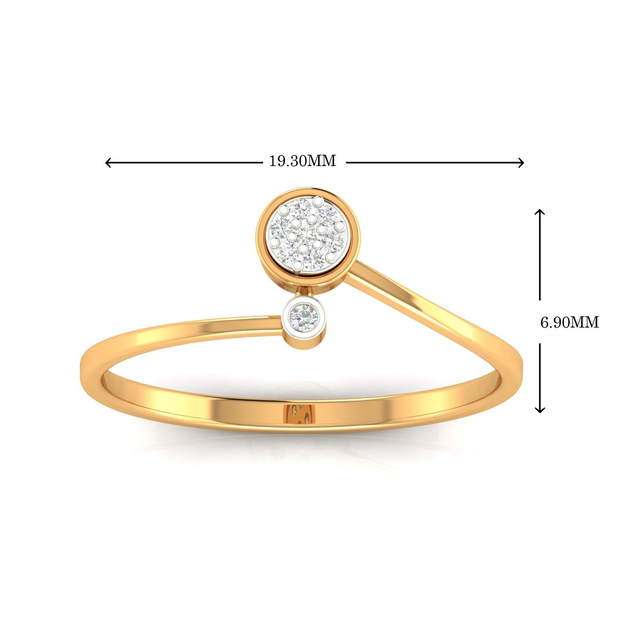 Sterling Silver Classic Adjustable Double-Head Diamond Yellow Gold Cluster Ring For Women