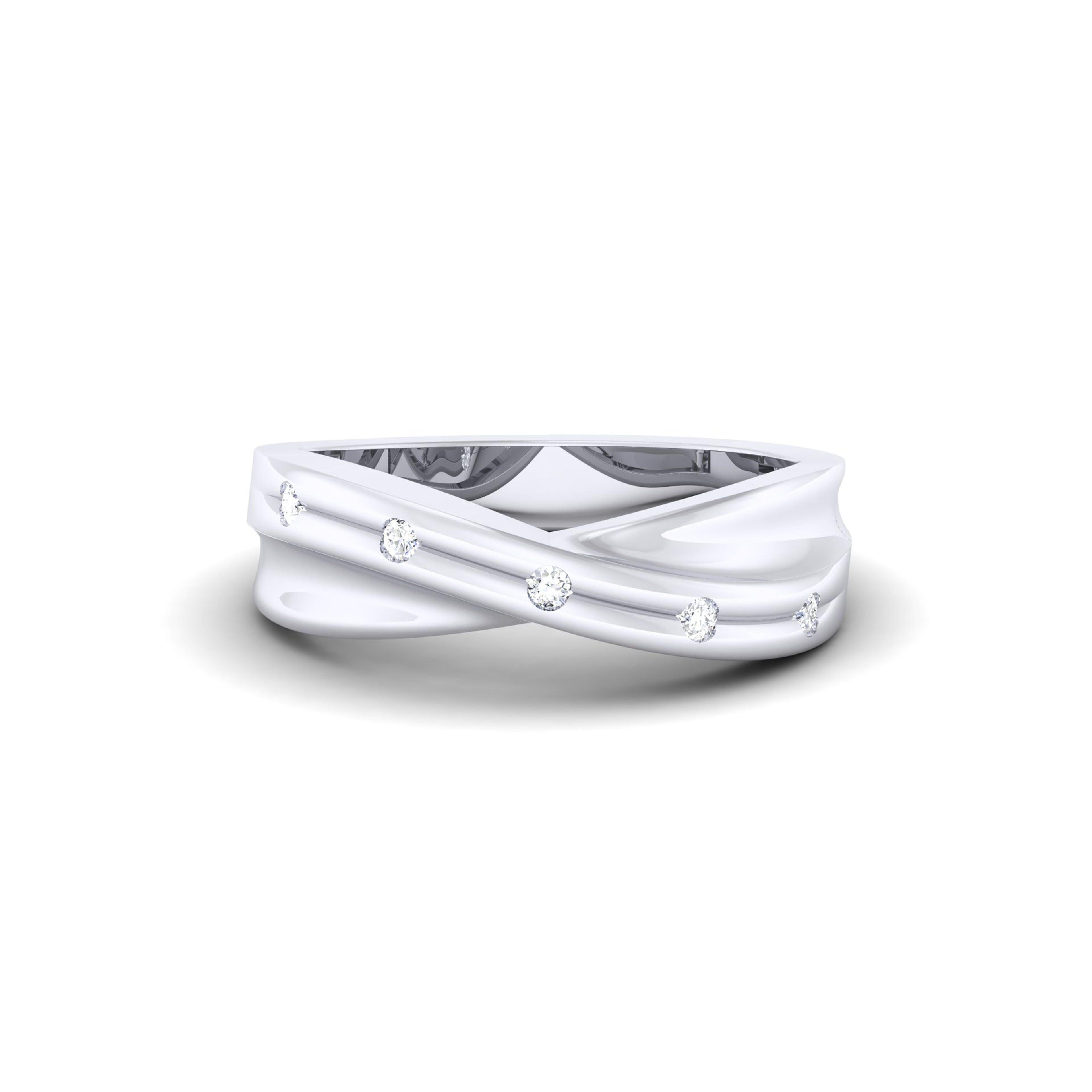 Auory 925 Sterling Silver White Gold Diamond Band A6 - Auory